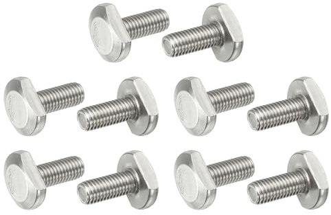 PATIKIL M8 x 20 mm T Slot Bolts, 10 Pcs 304 Stainless Steel Drop-in Bolt T Shape Stud Sliding Screw Metric Thread Hammer Head Bolt for T Track, Silver