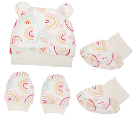 BESPORTBLE Kratzfeste Babyhandschuhe mit Mütze und Füßlingen und Babymütze aus Baumwolle Atmungsaktiv und Weich
