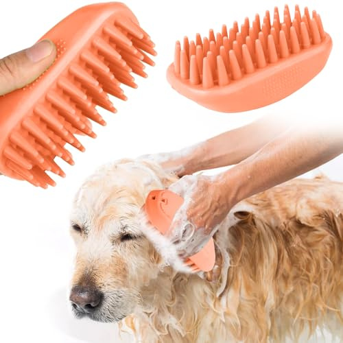 PETCUTE Hundebürsten,Gummi Katzenbürste mit Weiche Silikonborsten,Massagebürste,Waschbar,Rutschfest,Katze Grooming Pinsel Haustier Haarentfernung Kamm für Katze Orange