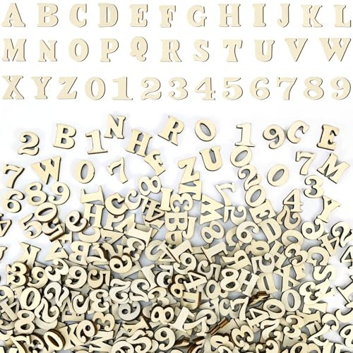 NISENTIA 408 Stück Holzbuchstaben und Holzzahlen zum Basteln, Kleine 208 Holz Buchstaben (A-Z) 200 Holz Zahlen (0-9) 15mm Holzbuchstaben Klein für Dekoration Frühes Lernen DIY Bastelprojekte