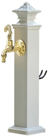 ZYZSY Standbrunnen antik, mit Wasserhahn, Freistehende Wassersäule aus Aluminiumlegierung mit Schlauchständer, Wasserzapfsäule Garten, Terrasse, Zierbrunnen(White-4,17 * 72cm/6.7 * 28.3in)