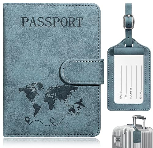Tatxmalv Porta Passaporto Portatile, Etichetta Valigia Blu, Custodia Passaporto Trattamento Della Sutura di Alta Qualità, Non Facile da Danneggiare, Adatto per Conservazione Passaporti (Blu)