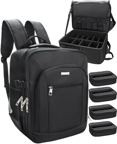 Relavel Kosmetik-Rucksack Profi Kosmetikkoffer Extra Groß Reise Kosmetik Tasche Aufbewahrungsorganizer Doppelschicht Große Kapazität mit 4 Innenfächern Schwarz
