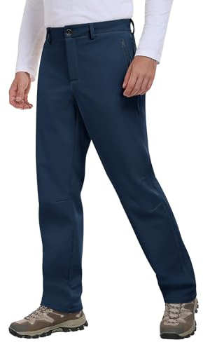Xnova Pantaloni Trekking Uomo Invernali Impermeabile Pantaloni da Lavoro Fodera in Pile Termici Pantaloni Felpati Caldo da Sci Snowboard Montagna Escursionismo Pantaloni Softshell, Blu Navy, S