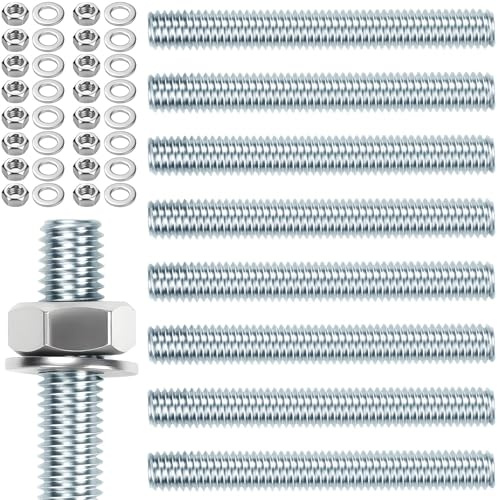 8 Stück Gewindestange M12 Gewindestangen M12 X 100mm Gewindestab Gewindebolzen Verzinkter Stahl Gewindestifte Blaues Zink Gewindestäbe mit 16pcs Sechskantmutter und 16pcs Unterlegscheiben