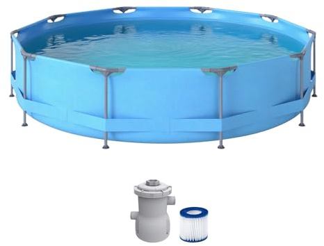 SOARS Piscina Fuori Terra, Piscina da Esterno Rotonda Ø360 X 76 CM, 6125L, Struttura in Metallo, PVC Resistente, con Pompa e Filtro, Blu