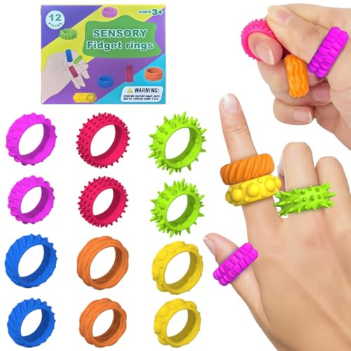 12 Pezzi Fidget Anello Toys per Bambini Adulti, Fidget Toys, Giocattoli Antistress, Divertenti e Rilassanti