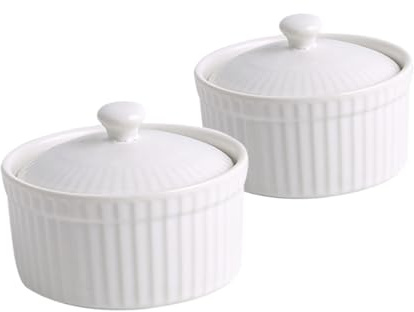 JECOMPRIS 2 pezzi Ciotole in Ceramica Bianca per Dessert e Dolci da Forno Resistenti e Facili da Pulire per Budino Mousse e Piccole Torte