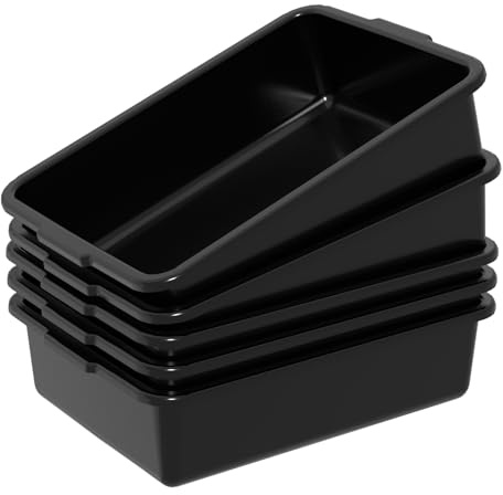DynkoNA 5 Packs 8 Liters Small Plastic Wash Basin, Commercial Bus Tubs Tote Box, Black