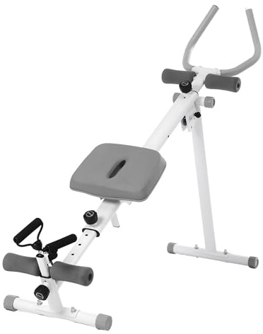 Bauchmuskeltrainer Bauchmaschine, 4-in-1 Heimtrainer mit Rudergerät, Beinpresse und Römischem Stuhl, All-in-One Fitnessgerät für Krafttraining und Ganzkörperübungen(Grey)