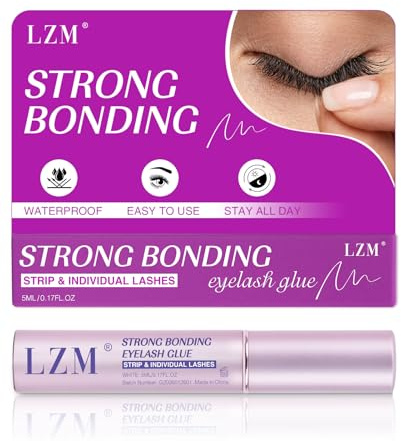 LZM Clear Eyelash Glue Strong Bonding Latex-Free, Formaldehyde-Free Waterproof Lash Glue Easy To Use White Lash Adhesive (5ml)