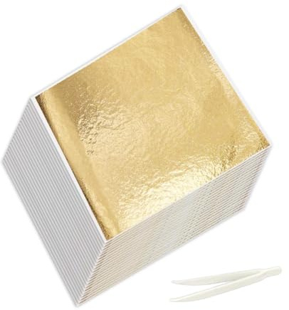 TatTech 200 Blatt Blattgold, 24 Karat Blattgold mit Pinzette | Blattgold Imitation Blattgold Zum Basteln Goldenes Goldpapier für Kunst Projekt Handwerk Dekoration Vergoldung