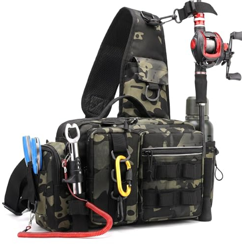 Eulihent Borsa da Pesca Impermeabile Oxford Alta Capacita con Tracolla Regolabile e Organizzatore per Canna Mulinelli Esche e Attrezzatura Outdoor (Version B)