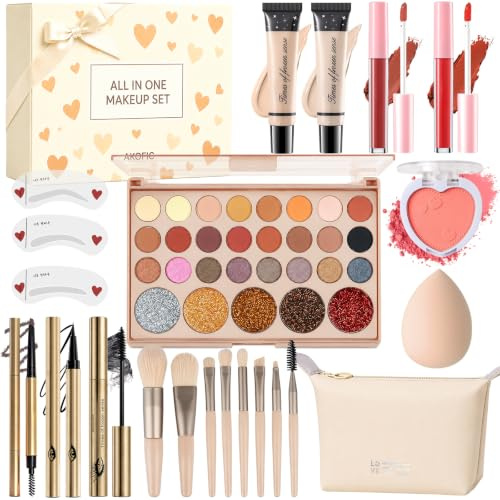 Set Trucchi Donna, Kit Trucco Make up Completo, Cofanetto Regalo Trucchi per Ragazza Adolescente con Palette Ombretto Fondotinta Rossetti, Eyeliner, Mascara, Sopracciglia e Borsa per il Trucco