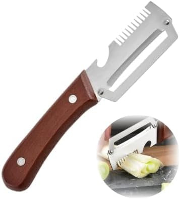 Stainless Steel Vegetable Peeler Wood Handle 4 in 1 Kitchen Peeler for Potato Fruit Green Onion Built in Bottle Opener Ergonomic Household Gadget for Daily Cooking and Mother Gift (Brown,1pcs)