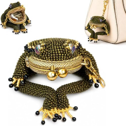 Charming Frog Coin Purse, Kiss Lock Small Pouch Earbuds Keychain Bag Charm, Cute Amphibian Accessory Container, Currency Storage Bag Ring Pendant (1Pcs)
