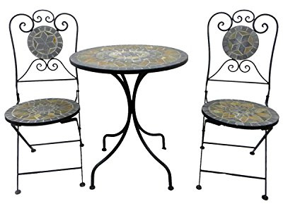 Ensemble de balcon 3 pièces en métal et mosaïque avec table de jardin ronde de 60 cm de diamètre et chaises de jardin