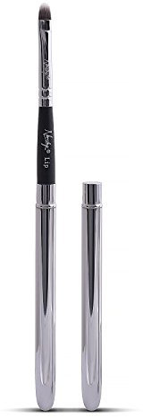Nanshy Lip Brush with Lid - Lip Gloss & Lipstick Brush - Vegan & Cruelty-Free - Travel & Handbag Friendly - (Black Handle, Chrome Silver Cap) - Reusable