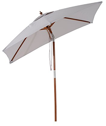 Outsunny Sonnenschirm Knickbarer Gartenschirm Strandschirm 3-stufig einstellbar Tannenholz+Polyester Grau 200 x 150 x 235 cm