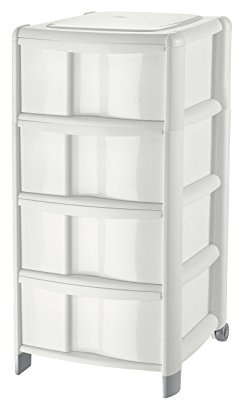 Tontarelli Cassettiera Bambù Medium con 4 cassetti alti, in plastica, colore Panna
