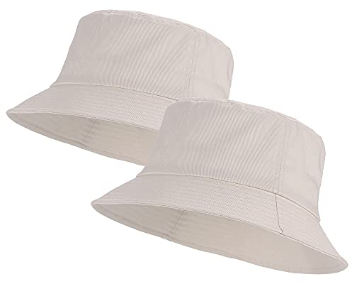 Umeepar 100% Baumwolle Fischerhut Sonnenhut Sommerhut Hut 2er-Pack for Damen Herren (DE/NL/SE/PL, Alphanumerisch, Einheitsgröße, 2er Pack Beige)