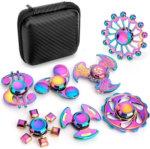 Rainbow Fidget Spinners Pack Stress Relief Toys for Kids Adults, Hand Spinner Metal Fidget Bulk Set Desk Toy for Focus, Small Gadget Novelty Party Favor - 7 PCS