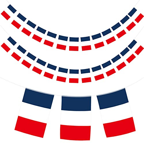 G2PLUS 11M Bannière France Guirlande Drapeau Francais avec 40 Petits Drapeau Tissu Coloré 14*21cm Bannière Fanion pour la fête Nationale,Événements Sportifs,Bar Intérieur Extérieur Jardin Décoration