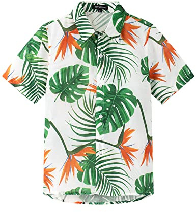 Spring&Gege Camicia hawaiana a maniche corte da ragazzo con stampa dei cartoni animati Aloha Button Down Shirt (4-14 anni