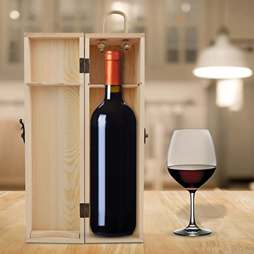 Jerliflyer Weinkiste Holzkiste Wein Box, Elegante Rotweinkiste mit Holzseilgriff und Metallschnalle, Weinkiste aus Holz für eine Flasche, Geschenkbox für Heimdekoration und Hochzeitsgeschenke