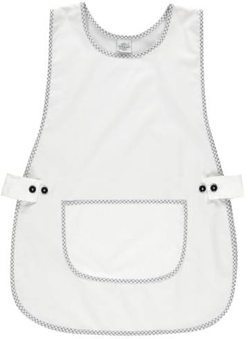 Siry Work Tablier scolaire pour enfants, cuisine femme, taille unique, réglable à la taille avec deux boutons qui le rendent facile à porter, fabriqué en Italie, Art. Dahlia, Blanc-C70, Taille unique