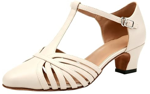RUYBOZRY Dam latinska dansskor salsa glitter stängd tå balsal prestanda övning dansskor, YCL259, Ycl259 Beige 1 75 tum klack, 37.5 EU
