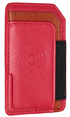 sourcing map Adhesive Phone Wallet PU Stick on Card Holder Elastic Cards Storage for Smart Phones or Cases Red