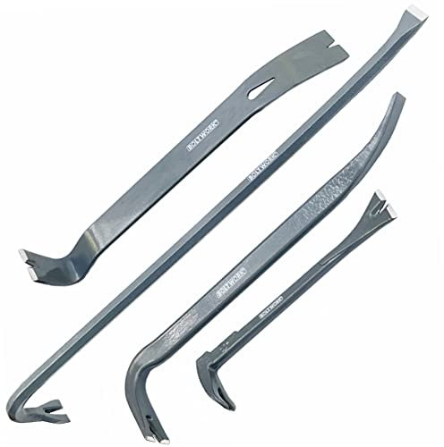 BOLTWORK 4 Pc Multi-Purpose Bar Set, 24 Inch Wrecking Bar, 16 Inch Samson Bar, 10 Inch Nail Puller & Chisel Scraper, 15 Inch Utility Bar, Heavy Duty, Hardened & Tempered