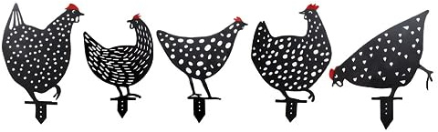 Easylife Chicken Silhouettes Metal Garden Ornaments, Set of 5 Decorative Garden Art, Weatherproof Garden Accessories W14-22cm x H24-26cm - Fully Guaranteed