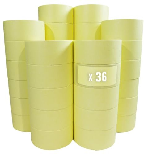 TECPLAST Lot de 36 Rubans de masquage 50 mm x 50 m jusqu'à 80° - Adhésif de masquage jaune pour la peinture