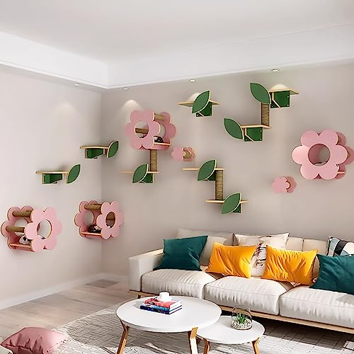 IMIDIA Neues Katzen Kletterwand in Blumenform, Wandmontierte Katzen Kletterwand Set, Katzenwandparkour, Katzen-Sprungplattform zum Spielen, Schlafen und Faulenzen Von Katzen (Size : S8-17PCS)