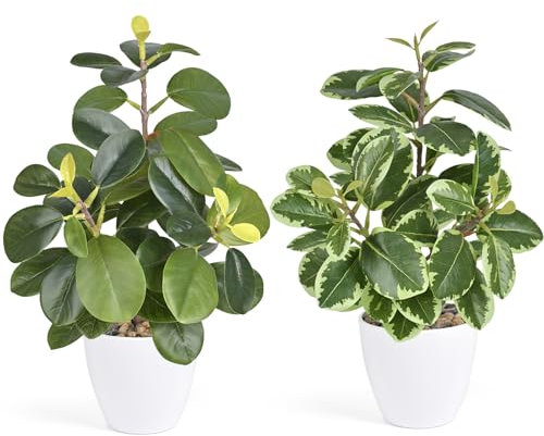 HOFMEFY Artificial Potted Plants Plastic Faux Leaves Indoor Home Office Balcony Bedroom Bathroom Room Decor Set of 2