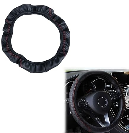 ZKSXOA coprivolante per Auto Impermeabile, coprivolante in Pelle Elastica, Volante Antiscivolo per Veicoli, Accessori universali per Volante 37-38 cm (Nero)