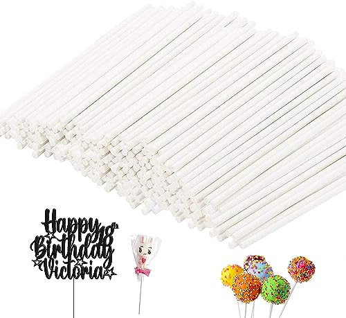 PB TECH Round White Cake Pop Sticks, Lollipop Sticks, Craft Sticks Ideal for Cake Topper, Chocolate Fountain and Fruits with 10cm Length / 3mm Diameter (Pack of 200)