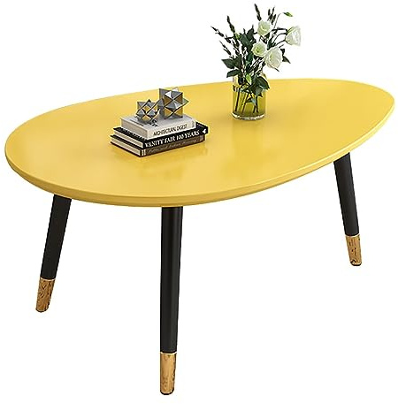 Table d'appoint de canapé, table basse ovale pour petit salon, plateau de table en laque de cuisson, table de salle à manger assise (H17,7 pouces), pieds de table en fer, table de loisirs pour chambre
