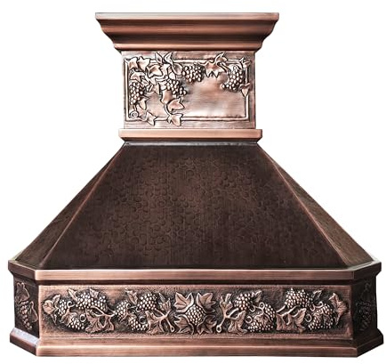 CT Copper Tailor Copper Vent Hood Island Mount,36'' W,48''H, 610 CFM Exhaust Fan,Stainless Steel Vent,LED Light,Dishwasher-Safe Baffle Filters,CT-VH14A