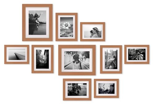 Pack 10 Marcos de Fotos Múltiples de Diferentes Tamaños - 2 Marcos (20x25 cm) + 4 Marcos (13x18 cm) + 4 Marcos (10x15 cm) - Portafotos - Ideal para Decoración del hogar - Color Marrón - Aktual