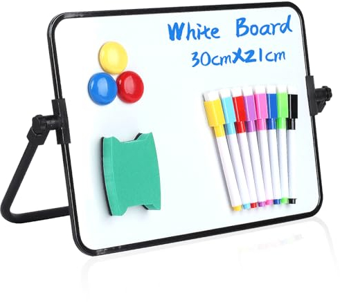 Whiteboard Magnetwand, kleine doppelseitige Whiteboard Trocken abwischbare, A4 Format Magnettafel Magnetwand, mit trocken abwischbaren Stiften, Radiergummi, Magneten, Halterung, 30x21cm