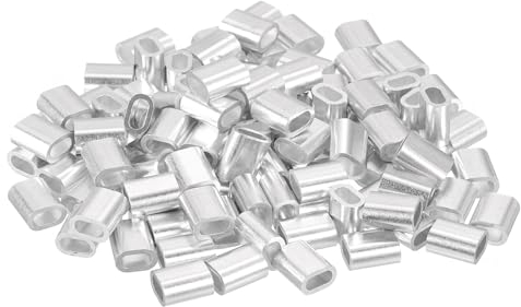 sourcing map Aluminium-Crimpschlaufenhülsen für Drahtseile mit 0,3 cm Durchmesser, ovale Aluminium-Drahtseilhülse für Kabelleitungsende, 100 Stück