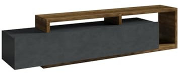 Meublorama Meuble TV Design 220cm Collection BERGAME. Coloris Gris et chêne foncé.