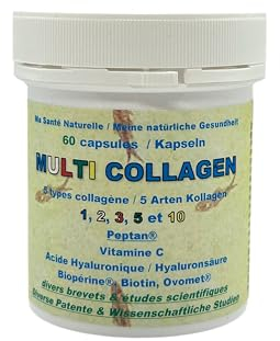 MULTI COLLAGEN Collagène Breveté PEPTAN® + Acide Hyaluronique + Vitamine C + Bioperine® + Ovomet® + Biotine -divers Brevets + Études Cliniques - 60 capsules 1 mois de cure - aussi 120 et 240 capsules