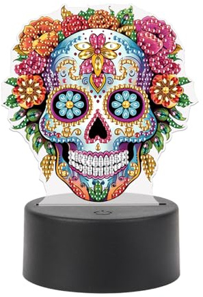 JISHSHAY Tete de Mort Diamond Painting Lampe LED Diamant Painting Lampe Chevet Peinture Diamant Veilleuse Bricolage Adulte Lumière Broderie LED Puzzle Veilleuse de Nuit Point de Croix Night Light