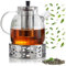 Tetera de 1,5 L con colador y tapa, tetera de vidrio borosilicato, tetera de cristal con filtro extraíble y calientaplatos, tetera de cristal para té suelto, infusiones, té de frutas, té perfumado