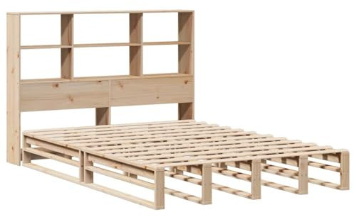 vidaXL Massivholzbett, Bett mit Bücherregal ohne Matratze, Holzbett Bettgestell mit Lattenrost, Palettenbett Doppelbett für Schlafzimmer, 140x200cm