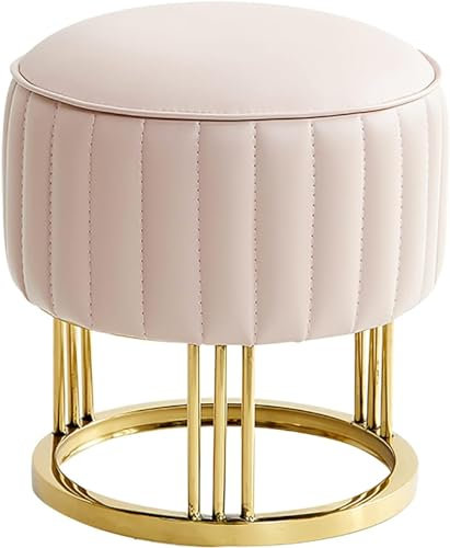 TONG TONG Runde Sitzhocker Fußstütze Mit Golden Base,Bequem Ruhe Polsterhocker Couch Hocker Sitzhocker Für Wohnzimmer Schlafzimmer,Premium Leder Sitzhocker Sitzpouf (H, 36x36x42cm(14x14x17inch))